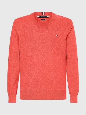 Tommy Hilfiger 1985 Essential TH Flex V-Neck Jumper Pulóverek Férfi Piros | TH918DZN