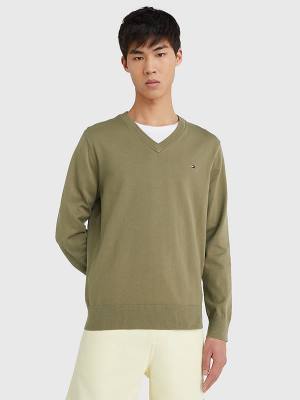 Tommy Hilfiger 1985 Essential TH Flex V-Neck Jumper Pulóverek Férfi Barna | TH924NAY