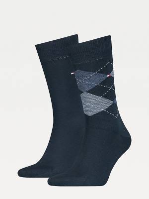 Tommy Hilfiger 2-Pack Argyle Mix Zokni Férfi Kék | TH512BLZ