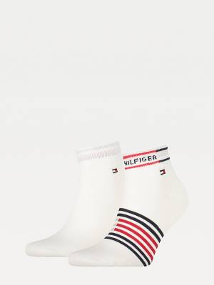 Tommy Hilfiger 2-Pack Breton Stripe Quarter Zokni Férfi Fehér | TH573WNC