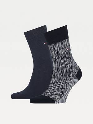 Tommy Hilfiger 2-Pack Herringbone Neppy Zokni Férfi Kék | TH304UKV