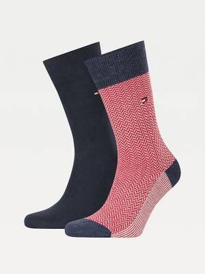 Tommy Hilfiger 2-Pack Herringbone Neppy Zokni Férfi Kék | TH309AMG