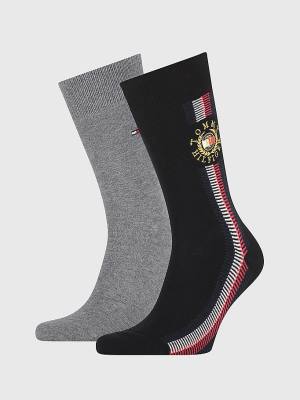 Tommy Hilfiger 2-Pack Signature Detail Zokni Férfi Fekete | TH026TXZ