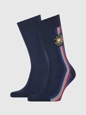 Tommy Hilfiger 2-Pack Signature Detail Zokni Férfi Kék | TH157ZYJ