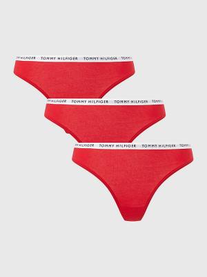 Tommy Hilfiger 3-Pack Recycled Pamut Thongs Fehérnemű Női Piros | TH692HJF