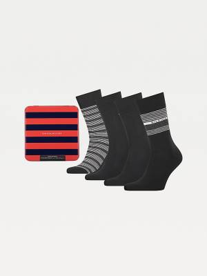 Tommy Hilfiger 4-Pack Gift Box Stripe Zokni Férfi Fekete | TH581IQU