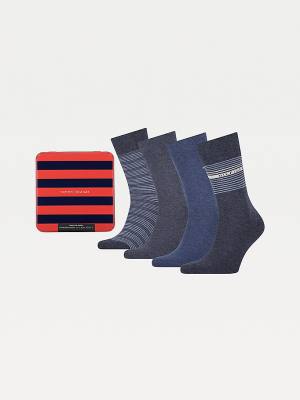 Tommy Hilfiger 4-Pack Gift Box Stripe Zokni Férfi Kék | TH794IQE