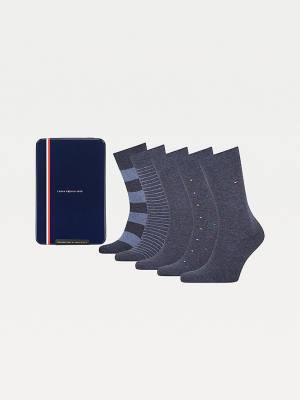 Tommy Hilfiger 5-Pack Gift Box Stripe Dot Zokni Férfi Kék | TH830YXP