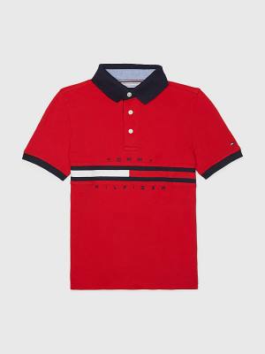 Tommy Hilfiger Adaptive Icons Stripe Polo Póló Fiú Piros | TH629BTA