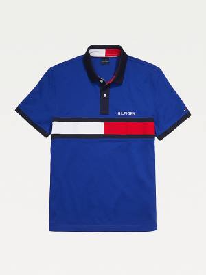 Tommy Hilfiger Adaptive Pamut Flag Custom Fit Póló Férfi Kék | TH968ODN