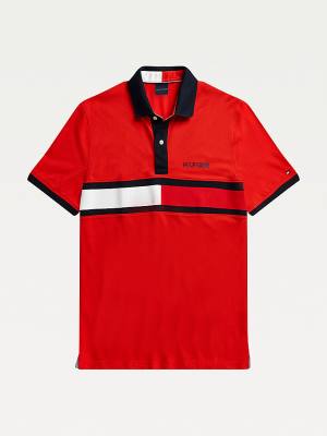 Tommy Hilfiger Adaptive Pamut Flag Custom Fit Póló Férfi Piros | TH974YFW