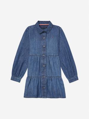 Tommy Hilfiger Adaptive Tiered Denim Ruha Lány Kék | TH203SLO