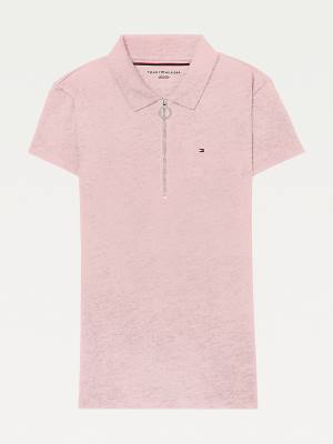 Tommy Hilfiger Adaptive Zipped Slim Fit Póló Női Rózsaszín | TH083YKM