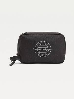 Tommy Hilfiger All-Over Monogram Washbag Táska Férfi Fekete | TH375IFT