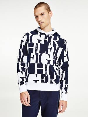 Tommy Hilfiger All-Over Text Print Kapucnis Pulóver Férfi Piros | TH981MNP