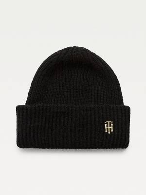 Tommy Hilfiger Alpaca Wool Blend Rib-Knit Beanie Kalap Női Fekete | TH069QVB