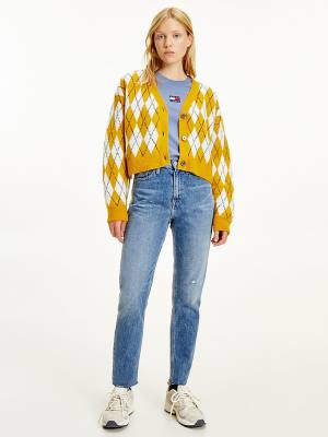 Tommy Hilfiger Argyle Cropped Cardigan Pulóverek Női Sárga | TH524PXQ