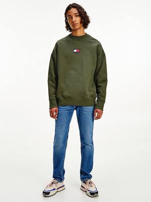 Tommy Hilfiger Badge Crew Neck Pulóver Férfi Zöld | TH028RWG