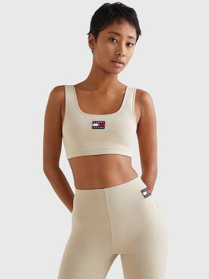 Tommy Hilfiger Badge Cropped Fit Tank Top Póló Női Bézs | TH359QKD