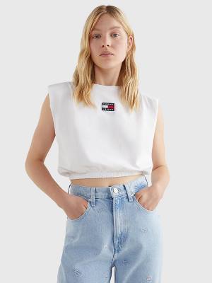 Tommy Hilfiger Badge Cropped Fit Tank Top Póló Női Fehér | TH546AGM