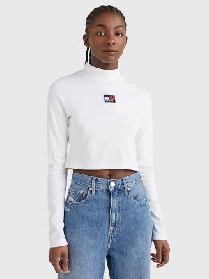 Tommy Hilfiger Badge Mock Turtleneck Long Sleeve Póló Női Fehér | TH541NGO