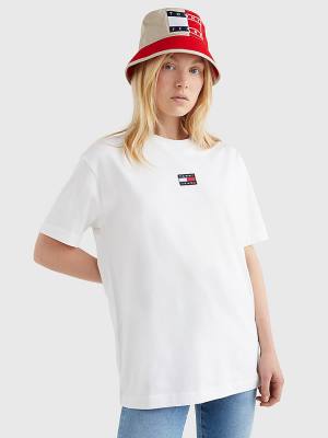 Tommy Hilfiger Badge Oversized Fit Póló Női Fehér | TH819WXA