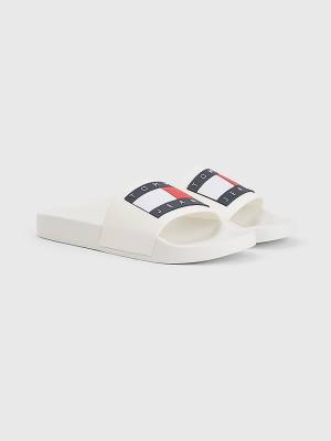 Tommy Hilfiger Badge Pool Slides Szandál Férfi Fehér | TH671REZ