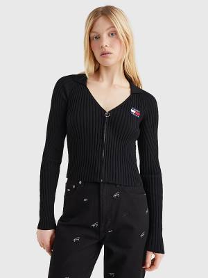 Tommy Hilfiger Badge Recycled Zip-Thru Cardigan Pulóverek Női Fekete | TH741IYD