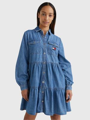 Tommy Hilfiger Badge Tiered Denim Shirt Ruha Női Denim | TH263ACM