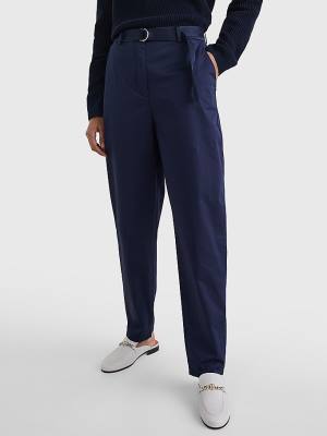 Tommy Hilfiger Belted Derekú Tapered Leg Chinos Nadrág Női Kék | TH142PVH