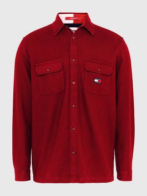 Tommy Hilfiger Brushed Organic Pamut Overshirt Ingek Férfi Piros | TH948HGZ