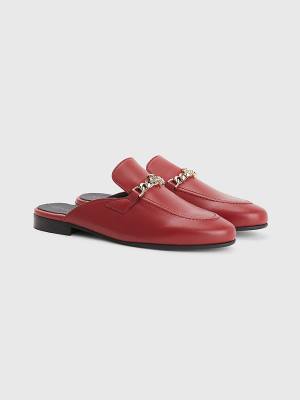 Tommy Hilfiger Bőr Chain Mule Loafer Cipő Női Piros | TH023SQF