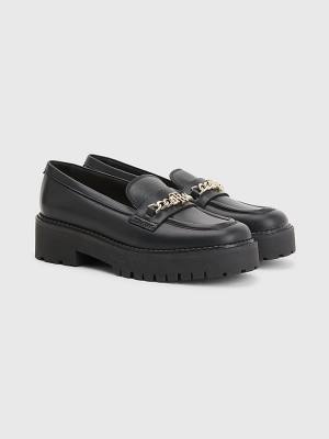 Tommy Hilfiger Bőr Chain Vaskos Loafer Cipő Női Fekete | TH256AZT