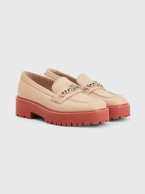 Tommy Hilfiger Bőr Chain Vaskos Loafer Cipő Női Bézs | TH845AJQ