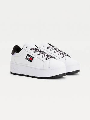 Tommy Hilfiger Bőr Flatform Cupsole Tornacipő Női Fehér | TH276HWX