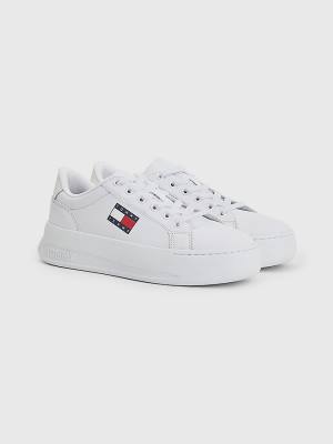 Tommy Hilfiger Bőr Flatform Tornacipő Női Fehér | TH809RMY