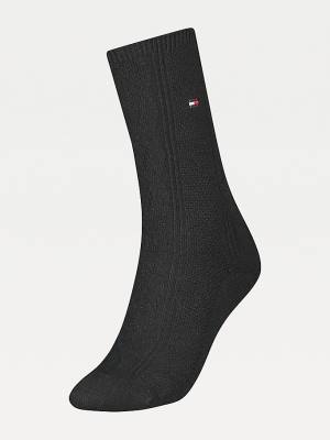 Tommy Hilfiger Cable Knit Wool Cashmere Boot Zokni Női Fekete | TH645XVP