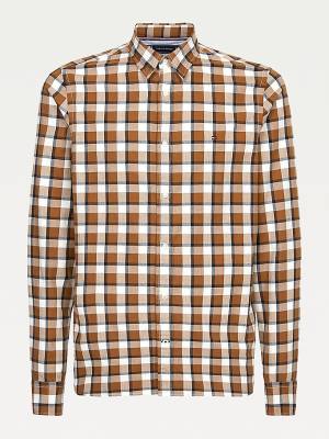 Tommy Hilfiger Check Brushed Pamut Slim Fit Ingek Férfi Barna | TH109XYH