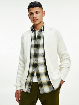 Tommy Hilfiger Classics Zip-Thru Ribbed Cardigan Pulóverek Férfi Fehér | TH017XFB