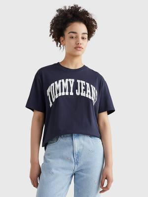 Tommy Hilfiger College Boyfriend Fit Póló Női Kék | TH293BLI