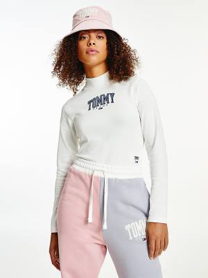 Tommy Hilfiger College Cropped Long Sleeve Póló Női Fehér | TH954EBV