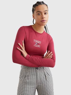 Tommy Hilfiger College Logo Long Sleeve Bodysuit Póló Női Piros | TH136CLG