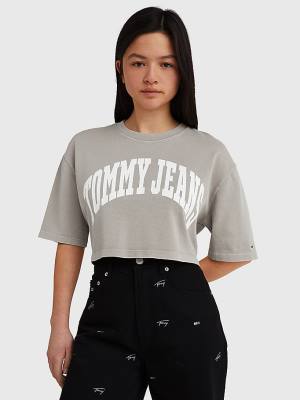 Tommy Hilfiger College Oversized Cropped Póló Női Bézs | TH289CEH