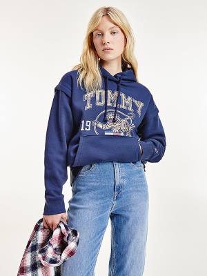 Tommy Hilfiger College Tiger Logo Relaxed Kapucnis Pulóver Női Kék | TH430TBG