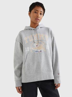 Tommy Hilfiger College Tiger Logo Relaxed Kapucnis Pulóver Női Szürke | TH615MWV