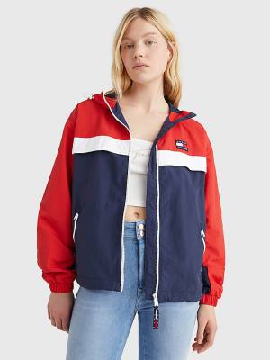 Tommy Hilfiger Colour-Blocked Chicago Windbreaker Kabát Női Kék | TH745KVH