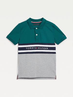 Tommy Hilfiger Colour-Blocked Logo Polo Póló Fiú Zöld | TH612SGR