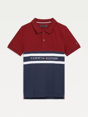 Tommy Hilfiger Colour-Blocked Logo Polo Póló Fiú Piros | TH856WOB