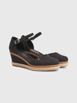 Tommy Hilfiger Colour-Blocked Mid Heel Éktalpú Espadrille Szandál Női Fekete | TH718AXB