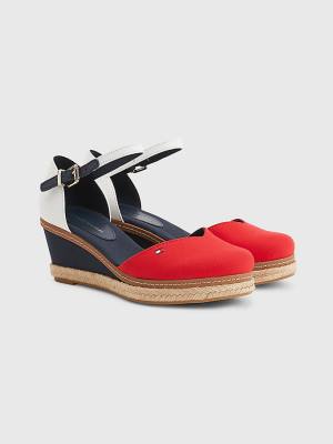 Tommy Hilfiger Colour-Blocked Mid Heel Éktalpú Espadrille Szandál Női Piros | TH796OZN